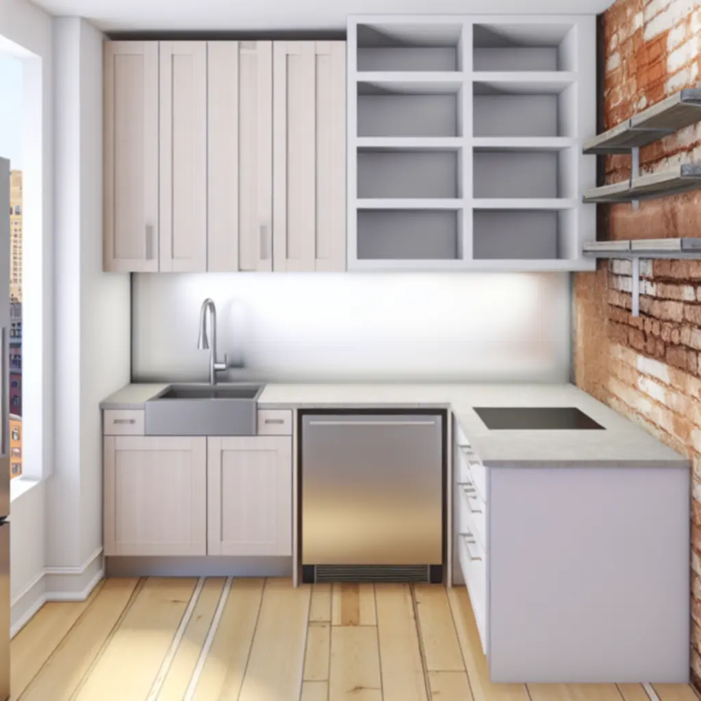 Kompakt városi konyha Manhattan-i loft stílusban