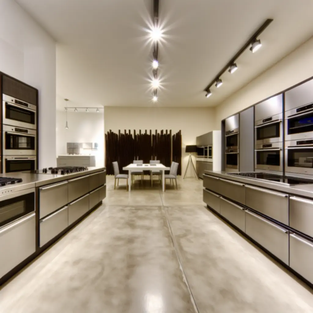 CookTechMarket modern konzultációs showroom belső tere, prémium konyhai készülékekkel